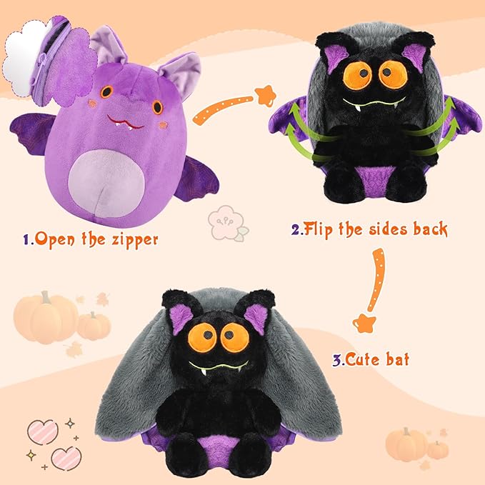 MIAODAM Bat Stuffed Animal Plush, 11inch Reversible Purple Bat Plushies, Cute Plush Toy Gift for Toddler Girls Boys