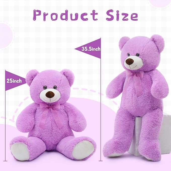 Toys Studio 36 inch Big Teddy Bear Cute Giant Stuffed Animals Soft Plush Bear for Girlfriend Kids, Purple