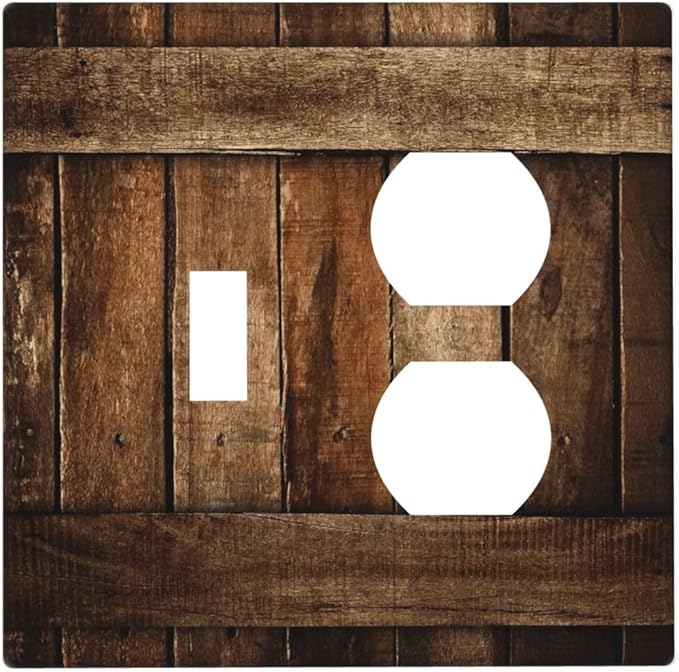 Brown Wooden Barn Door Old Wood Print Wallplates 1 Toggle 1 Duplex Switch Plate Electrical GFCI Faceplate Decorative Light Switch Covers for Farmhouse Home Decor