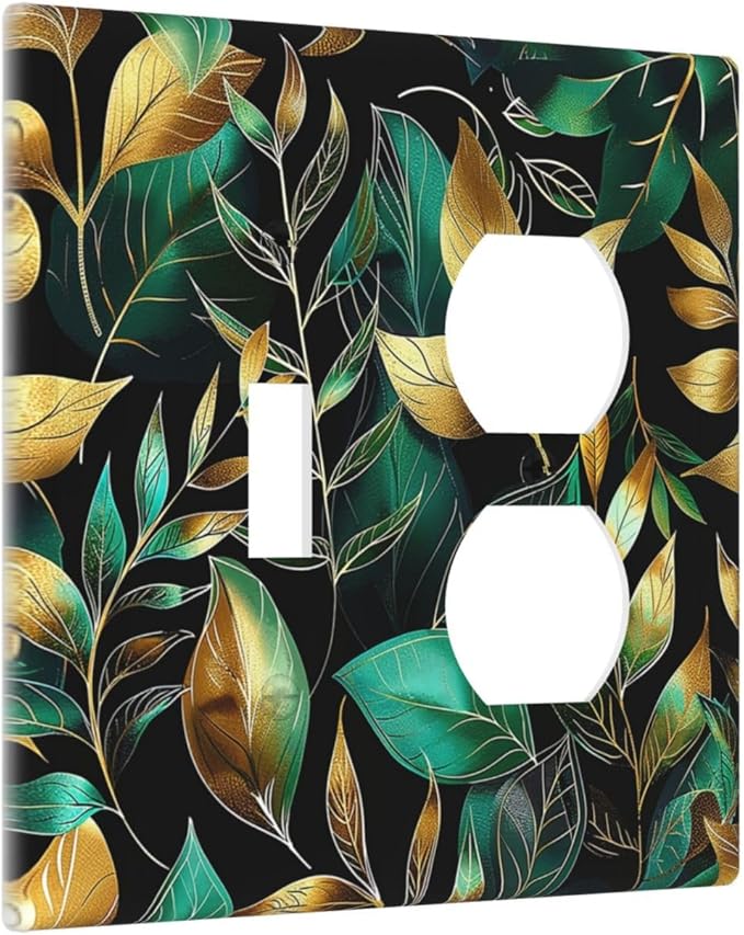 Wallplates Vintage Dark Green Vine Leaf Golden Plants 1 Toggle 1 Duplex Switch Plate Electrical GFCI Faceplate Decorative Light Switch Covers for Bed Room Cabin Decor