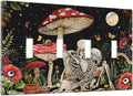 Mushroom Skull Skeleton Moon Quad Toggle Light Switch Cover Decorative 4 Gang Switch Plates Cover Star Plants Flora switchplate for Bathroom Home Living Room Decor 8 X 4.5 In
