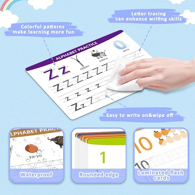 Alphabet & Number Practice Dry Erase Boards A-Z Letters & Numbers 1-10 | Perfect for Preschool, Homeschool & Kindergarten Double-Sided 18 Sheets, 36 Pages 11x8.5 Educational Tool