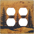 Outlet Covers Forest Pine Silhouette Rustic Wood Grain 2 Gang Double Duplex Decorative Light Switch Covers Electrical Wallplates Socket Faceplate For Farmhouse Cabin Decor
