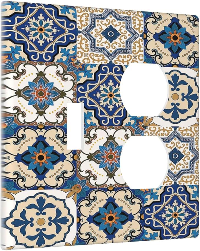 Wallplates Mandala Decorative Tile Talavera Moroccan Tiles 1 Toggle 1 Duplex Switch Plate Electrical GFCI Faceplate Decorative Light Switch Covers for Bedroom living Room Decor