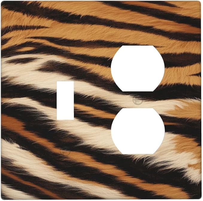 Tiger Texture Wild Animal Skin Pattern Print Wallplates 1 Toggle 1 Duplex Switch Plate Electrical GFCI Faceplate Decorative Light Switch Covers for Kids Room Office Decor