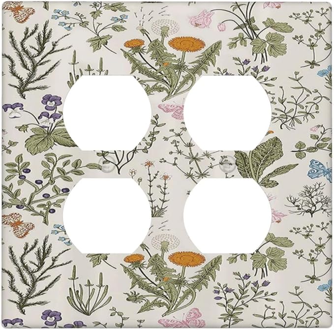 Outlet Covers Boho Floral Vintage Flowers Plants 2 Gang Decorative Light Switch Cover Double Duplex Wall Plates Switch Plates Electrical Socket Covers for Bathroom Bedroom Decor
