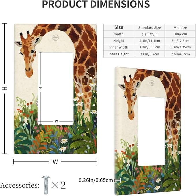 Giraffe Single Rocker Wall Plate Decorative 1 Gang Light Switch Covers Electrical Switchplate Home Decorate Faceplat for Bathroom Bedroom Kitchen Room 4.5 x 2.76 Inch