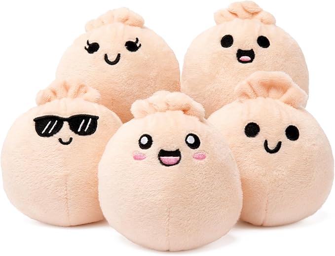 WHAT DO YOU MEME? Emotional Support Dumplings by Relatable, Cuddly Stuffed Animals and Plushies Set, Small Gifts for Mom, Includes 5 Dumplings Plush Toys with Carrying Basket, for Mom