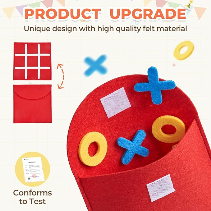 JoyCat 48 Pack Tic Tac Toe Party Favors for Kids, Felt Travel Board Games with Storage Pouch, Classroom Prizes, Goodie Bag Stuffers, Birthday Gifts for Students(Classic)