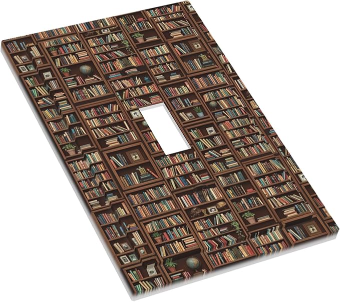 Vintage Library Bookshelf 1-Gang Toggle Light Switch Plate, Dark Academia Book Lover's Cozy Bookshelf Decorative Wall Plate for Study Room Decor