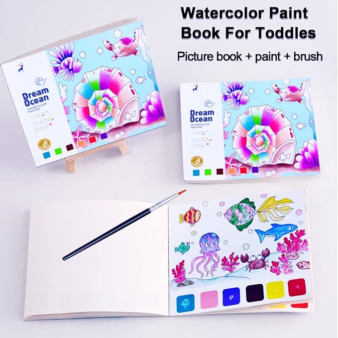 JUNQIU Watercolor Coloring Books for Kids Ages 4-8, Pocket Watercolor Painting Book for Toddlers, Arts and Crafts for Girls Gifts, Stocking Stuffers For Kids