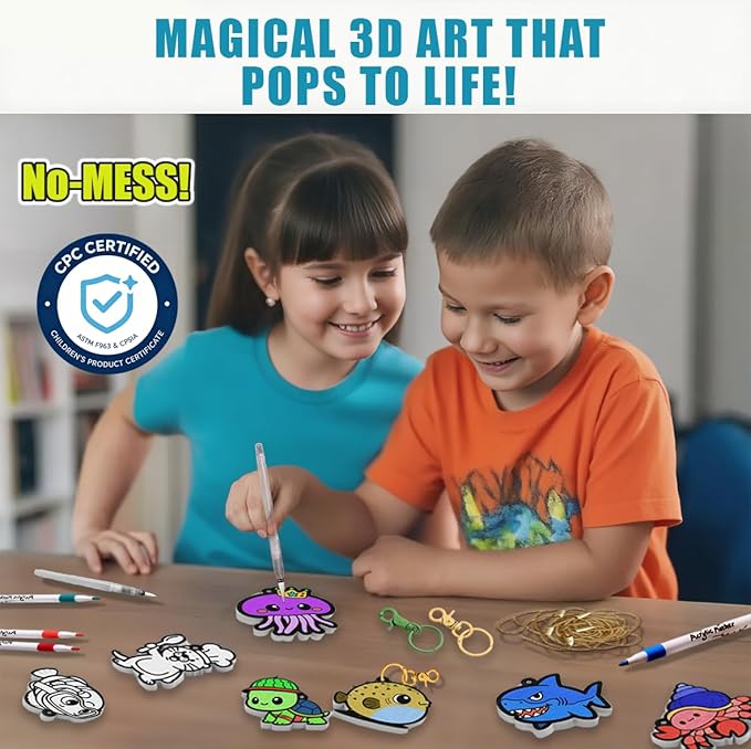 WurLoo 3D Art Kit - Aqua Puffs Ocean Panl,Mess-Free Craft for Kids, DIY Color & Inflate Activity, Travel Toys & Creative Gifts for Girls and Boyd Ages 4, 5, 6, 7, 8, 9, 10
