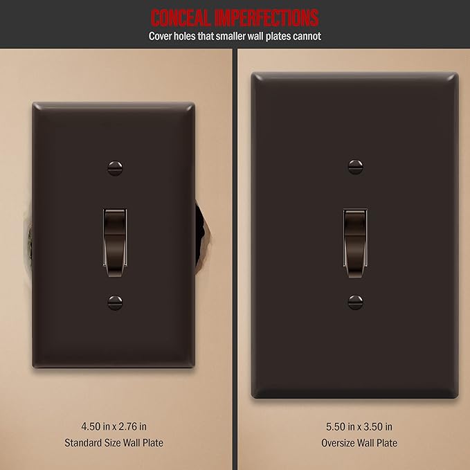 ENERLITES Toggle Light Switch Wall Plate, Jumbo Switch Cover, Gloss Finish, Oversized 1-Gang 5.5" x 3.5", Unbreakable Polycarbonate Thermoplastic, 8811O-BR, Brown