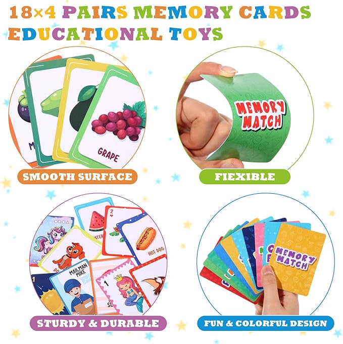 Zubebe 4 Sets Memory Matching Game for Kids Memory Match Fun Matching Game Educational Toys for Family Night, Party Favors, Classroom Prizes (Style 1)