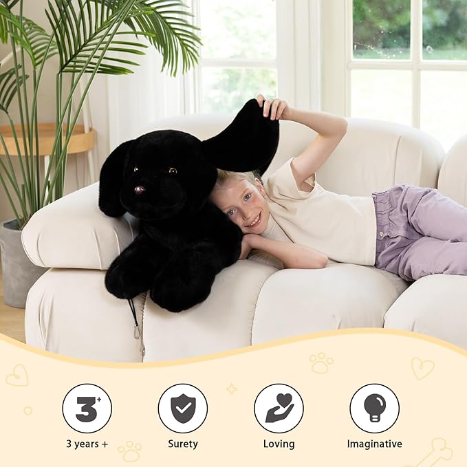 BENINY Giant Black Lab Stuffed Animal 31.5 Inch, Big Realistic Stuffed Labrador Dog Plush Toy, Puppy Throw Pillow Gift for Kids