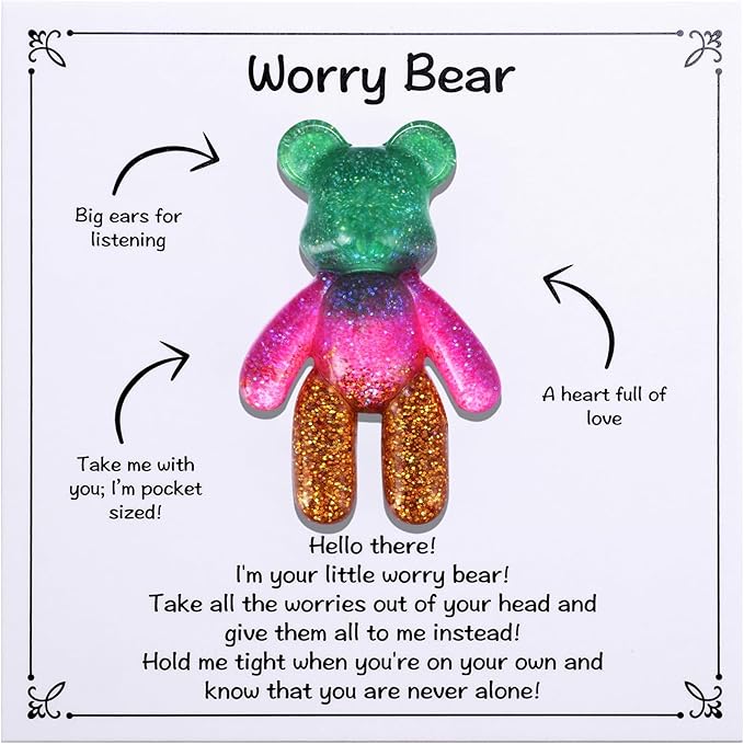 Aesnefe Pocket Bear Hug, Anxiety Relief Gifts, Mental Health Positivity Gift for Anxious Friend, Autism Fidget Gifts for Teen, Surgery Worry Gift, Thoughtful Present for School Anxiety, Green Gold