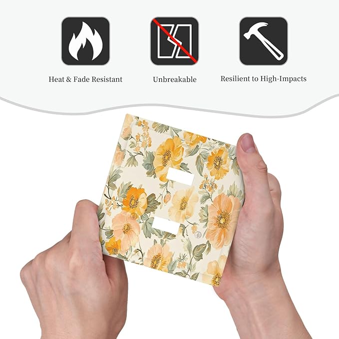 Decorative Switch Plate Covers Vintage Floral Pastel Flower Pattern 2 Gang Double Toggle Light Switch Cover Plate Electrical Wall Plate Outlet Cover Outlet Light Switch Cover for Bedroom Cabin Decor