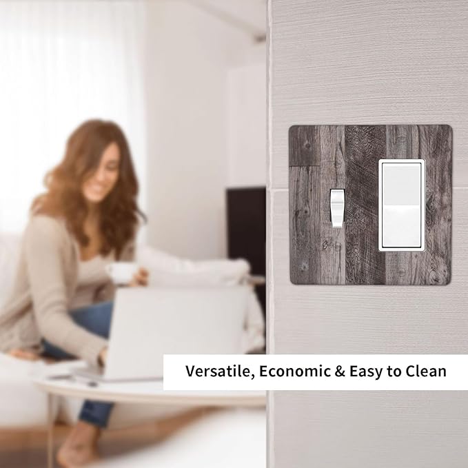 Outlet Covers Rustic Dark Grey Wood Retro Country Wooden 1 Toggle 1 Rocker Combination Decorative Wall Plate Electrical Switch Plates Light Switch Cover Plate for Farmhouse Cabin Decor