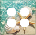 Outlet Covers Sea Shells And Star Fish In Ocean Beach 2 Gang Double Duplex Decorative Light Switch Covers Electrical Wallplates Socket Faceplate For Bathroom Home Decor