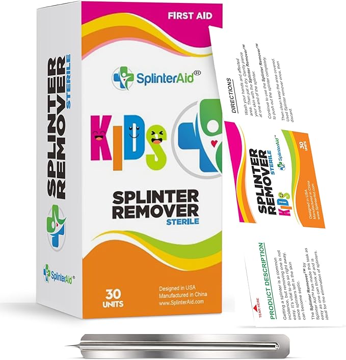 Kids Splinter Removal Kit (30 Pack) – Gentle Single-Use Splinter Removers for Children – Individually Wrapped, Easy to Use, Compact First Aid for Home, School & Travel