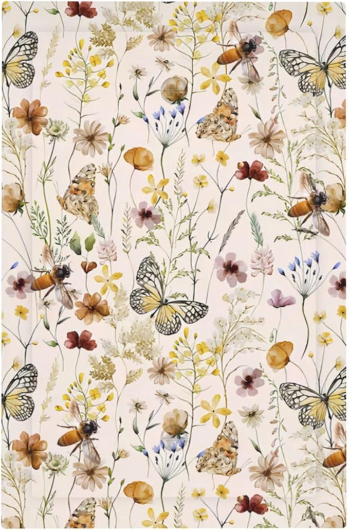 Vintage Butterflies Single Blank Wall Plates Decorative Colorful Wildflower No Device Faceplate Cute Bees Light Switch Cover Art Panel Beige Flower Leaves Dimmer Decor for Bedroom Kidroom Bathroom
