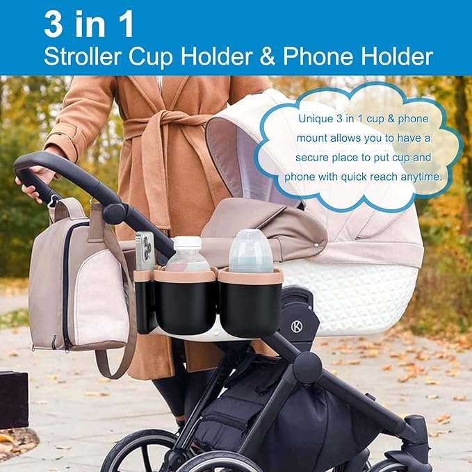 Accmor Stroller Cup Holder with Phone Holder, Bike Cup Holder, Universal Cup Holder for Uppababy Nuna Doona Strollers, 2-in-1 Cup Phone Holder for Stroller Bike Accessory