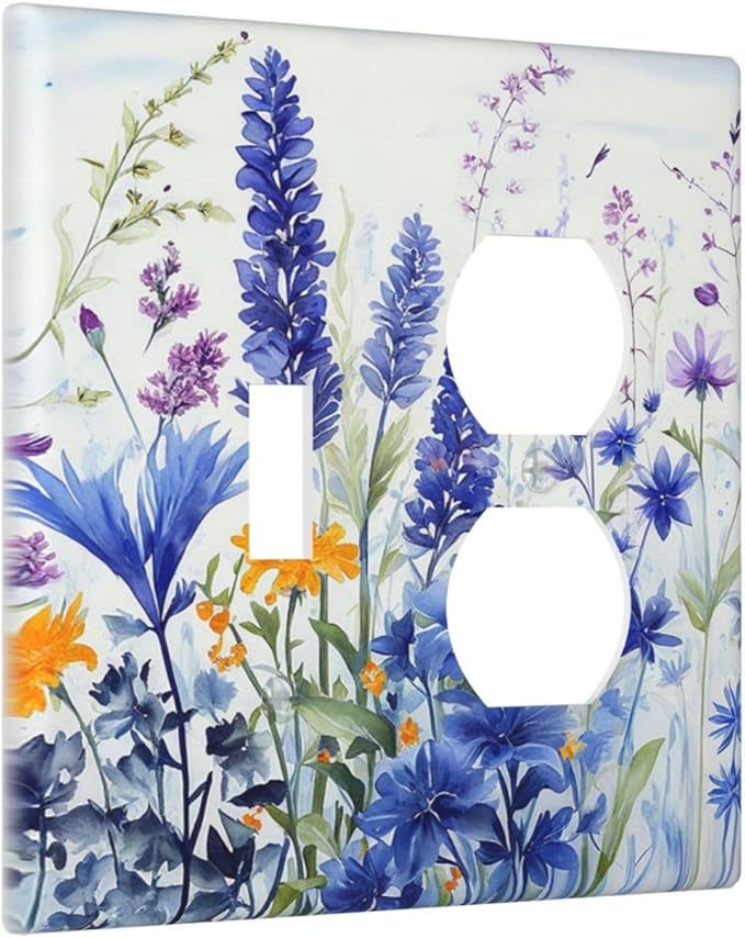 Light Switch Cover Plate Lavender Watercolor Wildflowers Colorful floral 2 Gang Decorative Switch Plates 1 Toggle Duplex Combo Outlet Covers GFCI Wall Plates for Bathroom Bedroom Decor