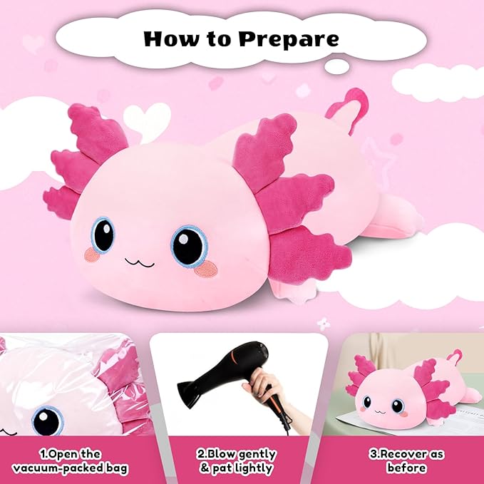 Finebee Weighted Axolotl Stuffed Animals, Cute Weighted Axolotl Plush, Soft Stuffed Weighted Plush Pillow Gifts for Kids Adult(23.6" 3.1Lbs)