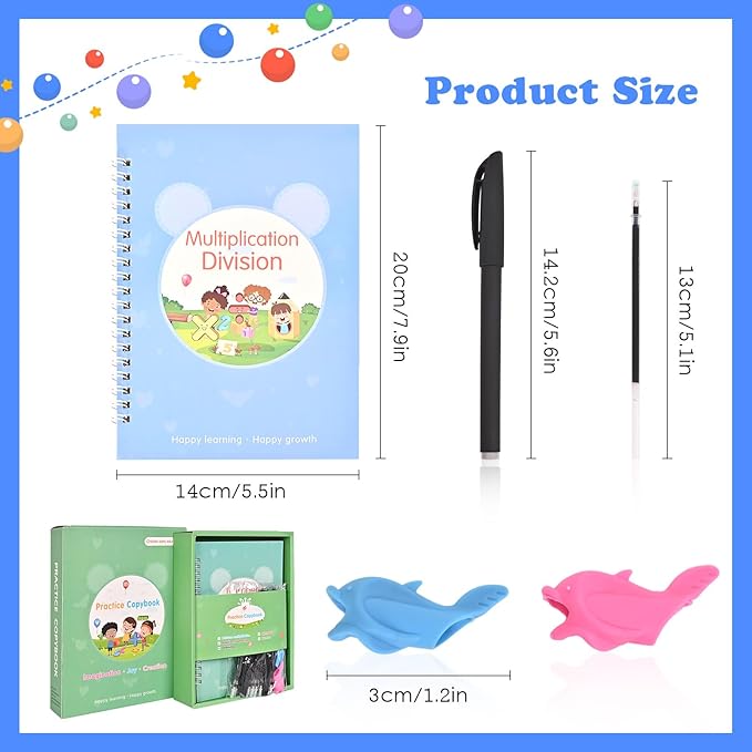 AALGO Magic Grooved Practice Copybook 5 Pack with Pens, Reusable Grooved Handwriting Magic Workbooks,Learn to Write Letters Numbers, Math, Tracing for Kids Ages 3-8