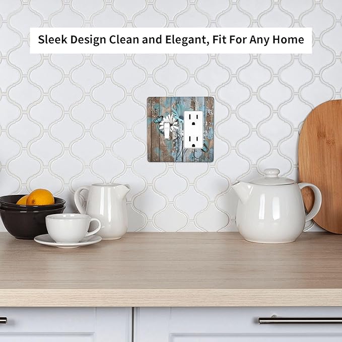Outlet Covers Rustic Flower Teal Turquoise Daisy Butterfly 1 Toggle 1 Rocker Combination Decorative Wall Plate Electrical Switch Plates Light Switch Cover Plate For Farmhouse Cabin Decor