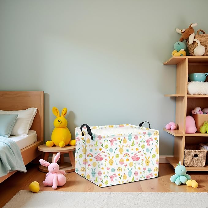 HIYAGON Rectangular Easter Basket for Kids Baby Easter Basket for Boys and Girls Cute Storage Organizer Bin Box Easter Room Decor(Easter Egg)
