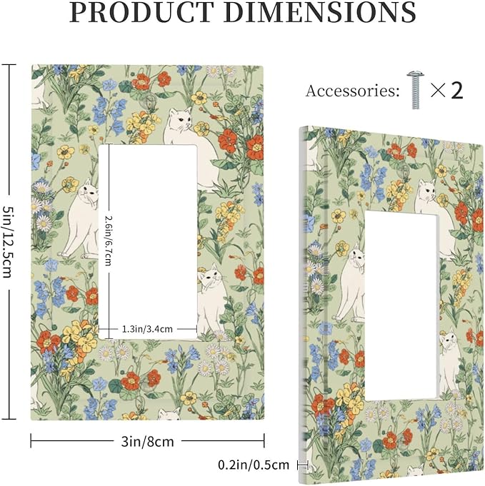 Decorative Outlet Covers Vintage Floral Cute Cat Colorful Flowers 1 Gang Single Rocker Light Switch Cover Plate Wall Plates Gfci Faceplate For Bed Room Living Room Decor