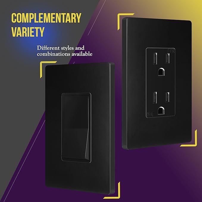 ENERLITES Screwless Decorator Wall Plates Child Safe Outlet Covers, Gloss Finish, Medium Size 1-Gang 4.88" H x 3.11" L, Unbreakable Polycarbonate Thermoplastic, SI8831M-BK-5PCS, Black