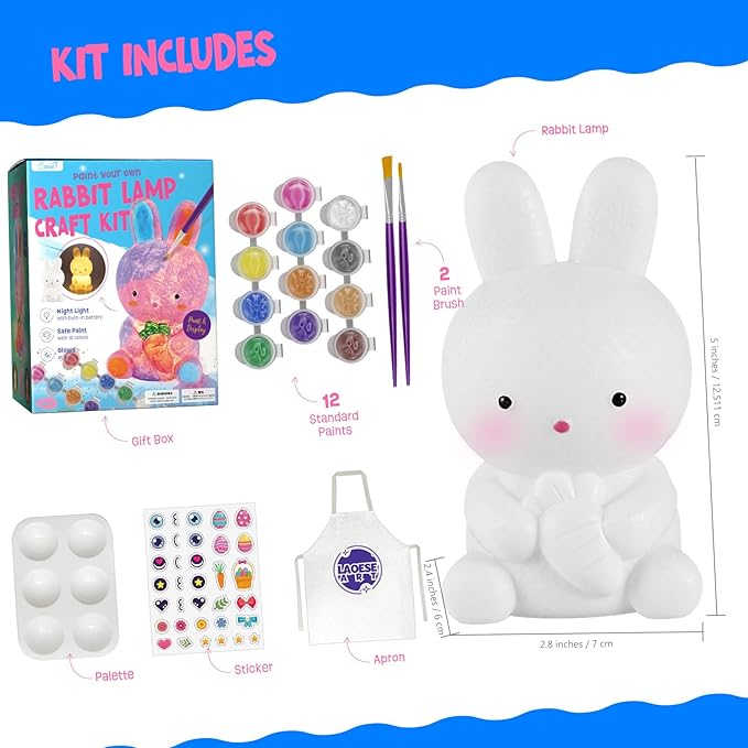 LAOESE Paint Your Own Bunny Lamp Kit, Art Supplies Painting Kits for Kids, Arts and Crafts for Kids Ages 8-12, Bunny Toys Girls Boys Birthday Gifts for Kids Ages 3 4 5 6 7 8 9 10 11 12+