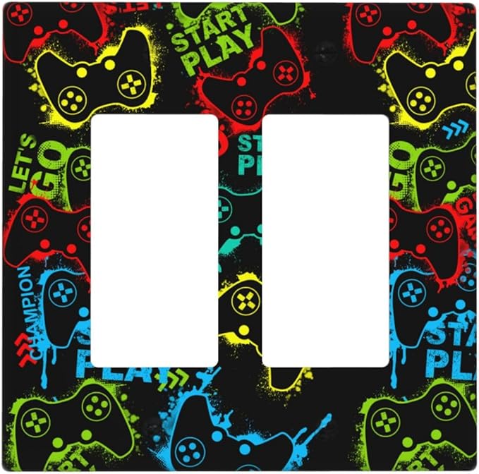 Video Game Double Gang Rocker Decorative Light Switch Cover, 2-Gang Wall Plate Outlet Cover