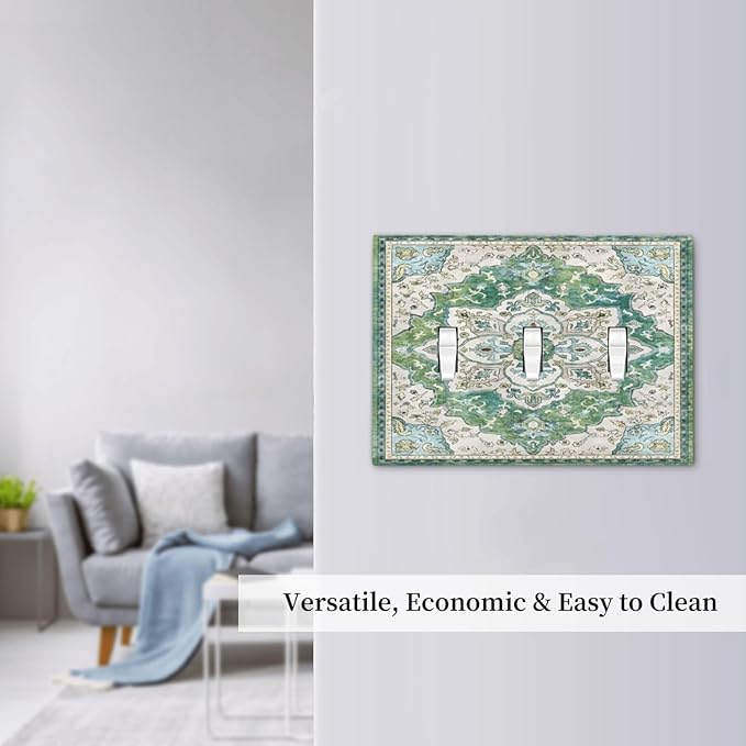 Sage Green Boho Vintage Floral Decorative Switch Plates 3 Gang Wall Plate Triple Toggle Light Switch Cover Faceplate Electrical Wall Panels for Bedroom Living Room Decor