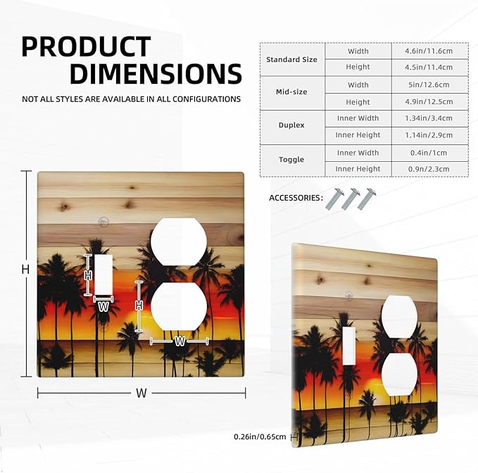 Sunset Beach Coconut Palm Tree Wooden Background Wallplates 1 Toggle 1 Duplex Switch Plate Electrical GFCI Faceplate Decorative Light Switch Covers for Bedroom Living Room Decor