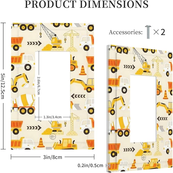 Decorative Outlet Covers Construction Vehicle Yellow Trucks Diggers 1 Gang Rocker Light Switch Cover Plate Single Wall Plates for Electrical Switch Plate Covers Faceplate for Home Decor