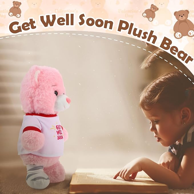 Deekin Get Well Soon Gifts for Kids Injured Recovery Bear Stuffed Animal Gifts Bear for Kids Adult with Broken Arm After Surgery Soft Bandage Plush 10 Inches (Pink,Leg Injury)