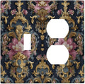 Decorative Outlet Covers Rococo Pink Floral Flower Gold Leaf 2 Gang Light Switch Cover Plate Single Toggle Duplex Wall Plates for Electrical Outlets Switch Plate Covers for Home Decor