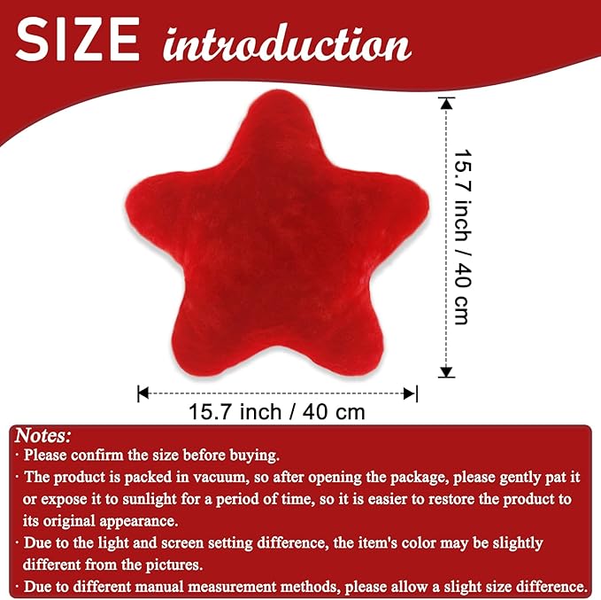 zhidiloveyou Star Pillow Plush Red, Stuffed Star Shaped Pillow Cute Toy for Kids, 15.7 inch