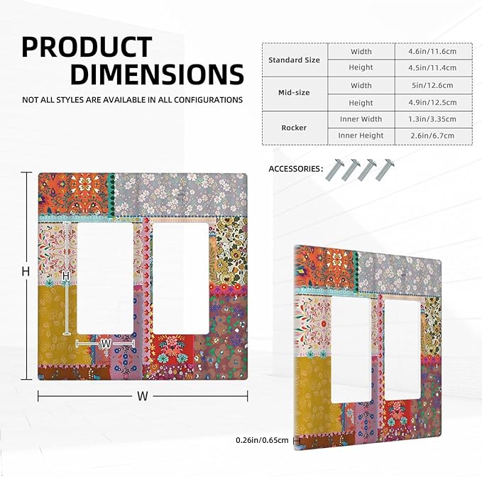 Outlet Covers Boho Patchwork Bohemian Stitching Colorful Floral 2 Gang Wall Plate Double Rocker Light Switch Cover Decorative GFCI Receptacle Cover Electrical Switchplate for Home Decor