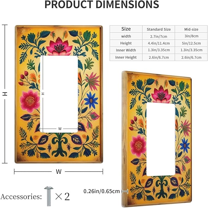 Decorative Art Light Switch Covers ColorFul Blooms 1 Gang Rocker Wall Plate Switchplate Electrical Faceplate for Home Decor