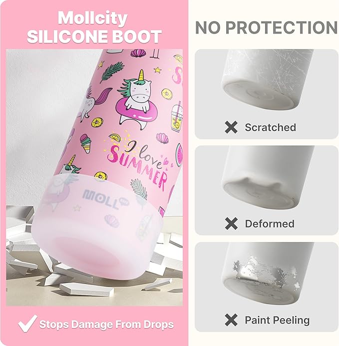 16 oz Water Bottle-Stainless Steel Double Walled Vacuum Insulated Water Bottle for Girls School-BPA Free, Flamingo Pink