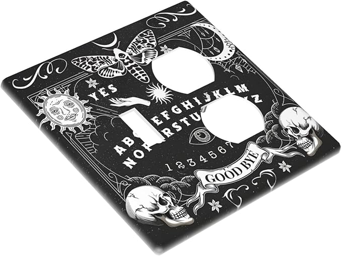 Black Witchy Skeleton Skull Gothic Sun Moon Wallplates 1 Toggle 1 Duplex Switch Plate Electrical GFCI Faceplate Decorative Light Switch Covers for Bedroom Living Room Decor