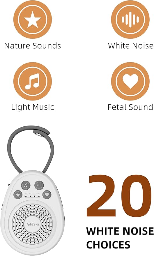 TakTark Sound Machine, Portable White Noise Soothing Sounds for Sleeping, 20 Soothing Natural Sounds, 5 Timer, Memory Function, Noise Maker for Baby Nursery Kids Adults