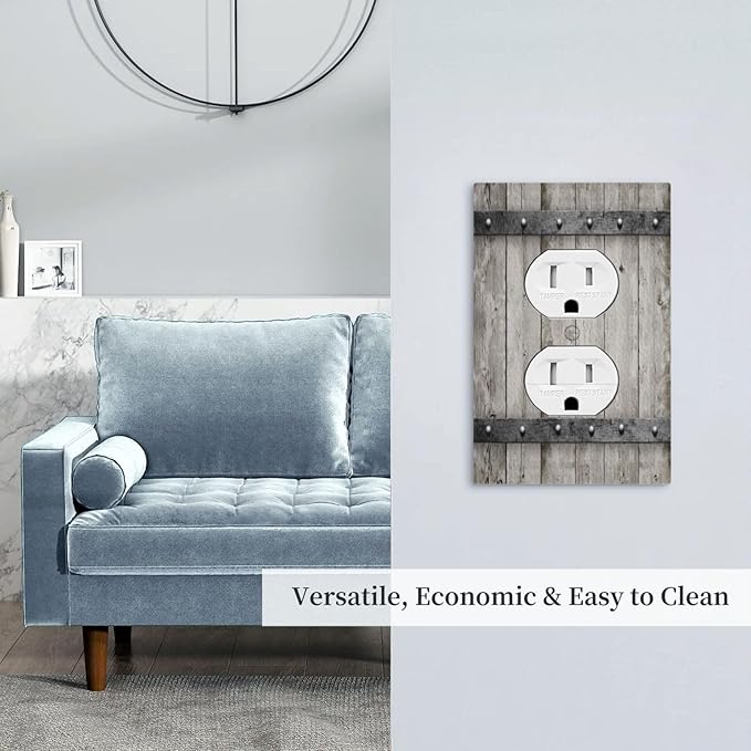 Decorative Outlet Covers Vintage Wood Barn Door Texture Printed Country Farmhouse 1 Gang Wall Plate Receptacle Duplex Light Switch Cover Plate Single Dual Plug Covers Electrical Switchplate