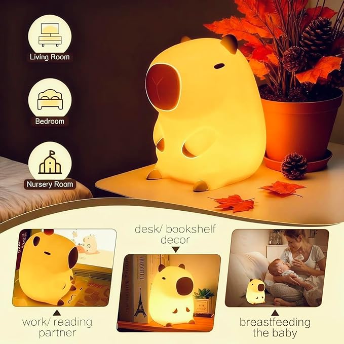 YR YRHH-PET Capybara Cute Night Light, Squishy Capybara Lamp Fun Gift, Rechargeable Dimmable Silicone Touch Nightlight For Kid, College White Elephant Gifts, Capibara Stuff Toy, Baby Nursery LED Décor