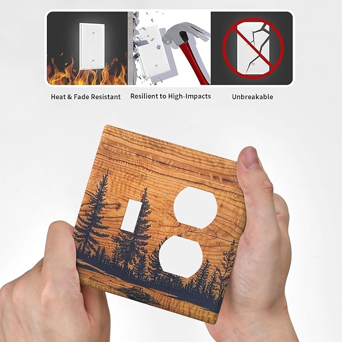 Forest Pine Tree Woodland Woods Grain 2 Gang 1 Toggle/Duplex Combination Outlet Light Switch Cover Combo Wall Plate Electrical Faceplate Decorative Dual Device Switchplate(Not Wood)