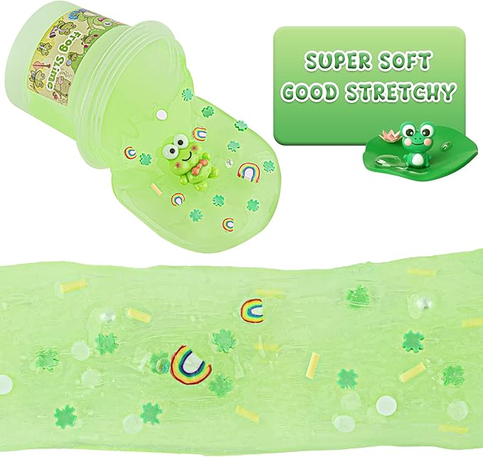 Frog Glow in The Dark Slime, Super Soft & Good Stretchy Green Slime, Slimes Party Favors for Kids, Slimes Sensory Toys for Birthday Easter Halloween Christmas Girls Gifts & Boys Gifts